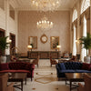 Haven Handblock Java | Kravet - Hotel Lobby Visualization (AI-generated, may not be to scale. Verify pattern scale with product specifications.)