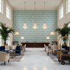 Clare Print Sea | Kravet - Hotel Lobby Visualization (AI-generated, may not be to scale. Verify pattern scale with product specifications.)