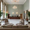 Siders Stripe Aqua/Sand | Kravet - Hotel Lobby Visualization (AI-generated, may not be to scale. Verify pattern scale with product specifications.)