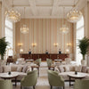 Siders Stripe Blush/Sage | Kravet - Hotel Lobby Visualization (AI-generated, may not be to scale. Verify pattern scale with product specifications.)