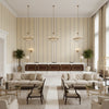 Davies Stripe Sand/Stone | Kravet - Hotel Lobby Visualization (AI-generated, may not be to scale. Verify pattern scale with product specifications.)