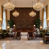 Carswell Velvet Topaz/Ruby | Kravet - Hotel Lobby Visualization (AI-generated, may not be to scale. Verify pattern scale with product specifications.)
