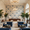 Althea Linen Delft | Kravet - Hotel Lobby Visualization (AI-generated, may not be to scale. Verify pattern scale with product specifications.)