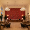 Chinese Brocade Red | Kravet - Hotel Lobby Visualization (AI-generated, may not be to scale. Verify pattern scale with product specifications.)