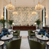 Sakura Print Teal | Kravet - Hotel Lobby Visualization (AI-generated, may not be to scale. Verify pattern scale with product specifications.)
