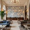 Sakura Print Blue | Kravet - Hotel Lobby Visualization (AI-generated, may not be to scale. Verify pattern scale with product specifications.)