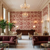 Calathea Print Red | Kravet - Hotel Lobby Visualization (AI-generated, may not be to scale. Verify pattern scale with product specifications.)