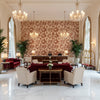 Calathea Print Clay | Kravet - Hotel Lobby Visualization (AI-generated, may not be to scale. Verify pattern scale with product specifications.)