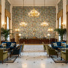 Posy Print Aqua/Ivy | Kravet - Hotel Lobby Visualization (AI-generated, may not be to scale. Verify pattern scale with product specifications.)