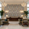 Posy Print Blue/Multi | Kravet - Hotel Lobby Visualization (AI-generated, may not be to scale. Verify pattern scale with product specifications.)