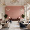 Ultrasuede Green rose | Kravet - Hotel Lobby Visualization (AI-generated, may not be to scale. Verify pattern scale with product specifications.)