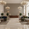 Ultrasuede Green taupe | Kravet - Hotel Lobby Visualization (AI-generated, may not be to scale. Verify pattern scale with product specifications.)