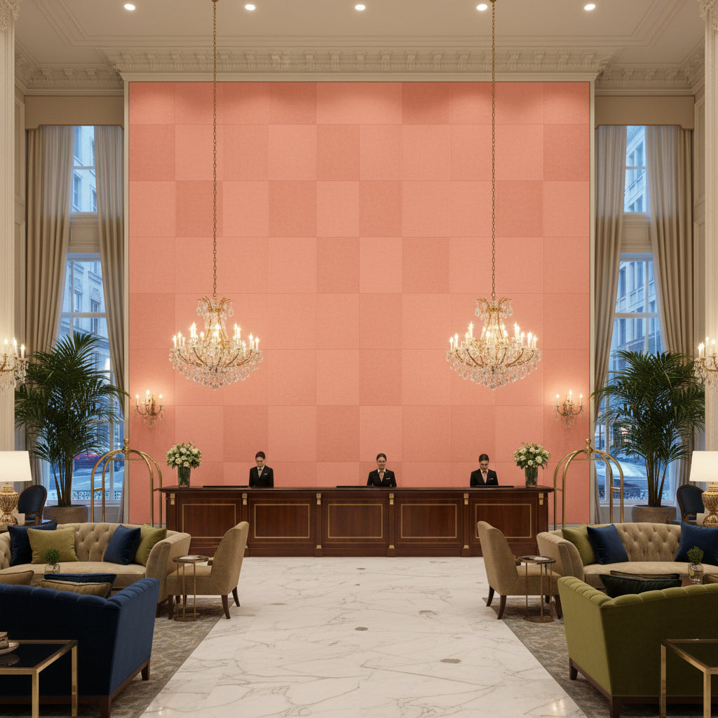 Ultrasuede Green Powder | Kravet - Hotel Lobby Visualization (AI-generated, may not be to scale. Verify pattern scale with product specifications.)