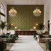 Ultrasuede Green Spinach | Kravet - Hotel Lobby Visualization (AI-generated, may not be to scale. Verify pattern scale with product specifications.)