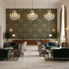 Ultrasuede Green dark olive green | Kravet - Hotel Lobby Visualization (AI-generated, may not be to scale. Verify pattern scale with product specifications.)