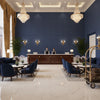 Ultrasuede Green dark blue-gray | Kravet - Hotel Lobby Visualization (AI-generated, may not be to scale. Verify pattern scale with product specifications.)