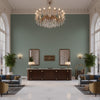 Ultrasuede Green gray-green | Kravet - Hotel Lobby Visualization (AI-generated, may not be to scale. Verify pattern scale with product specifications.)