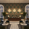 Ultrasuede Green charcoal | Kravet - Hotel Lobby Visualization (AI-generated, may not be to scale. Verify pattern scale with product specifications.)