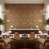 Ultrasuede Green camel | Kravet - Hotel Lobby Visualization (AI-generated, may not be to scale. Verify pattern scale with product specifications.)