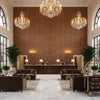 Ultrasuede Green umber | Kravet - Hotel Lobby Visualization (AI-generated, may not be to scale. Verify pattern scale with product specifications.)