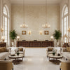 Ultrasuede Green beige | Kravet - Hotel Lobby Visualization (AI-generated, may not be to scale. Verify pattern scale with product specifications.)