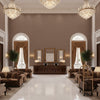 Ultrasuede Green taupe | Kravet - Hotel Lobby Visualization (AI-generated, may not be to scale. Verify pattern scale with product specifications.)