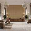 Ultrasuede Green camel | Kravet - Hotel Lobby Visualization (AI-generated, may not be to scale. Verify pattern scale with product specifications.)