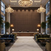 Ultrasuede Green Noir | Kravet - Hotel Lobby Visualization (AI-generated, may not be to scale. Verify pattern scale with product specifications.)