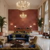 Ultrasuede Green Craisin | Kravet - Hotel Lobby Visualization (AI-generated, may not be to scale. Verify pattern scale with product specifications.)