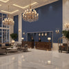 Microsuede slate blue | Kravet - Hotel Lobby Visualization (AI-generated, may not be to scale. Verify pattern scale with product specifications.)