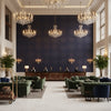 Microsuede dark slate blue | Kravet - Hotel Lobby Visualization (AI-generated, may not be to scale. Verify pattern scale with product specifications.)