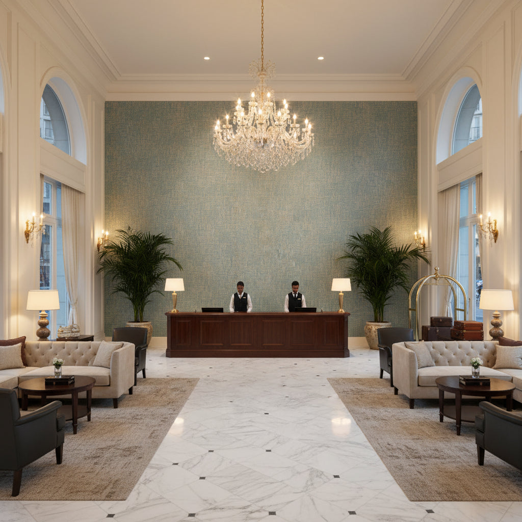 36414.1615.0 | Kravet - Hotel Lobby Visualization (AI-generated, may not be to scale. Verify pattern scale with product specifications.)