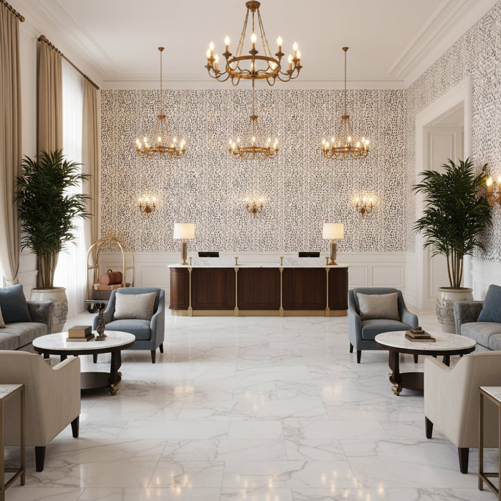 8012138.15.0 | Kravet - Hotel Lobby Visualization (AI-generated, may not be to scale. Verify pattern scale with product specifications.)