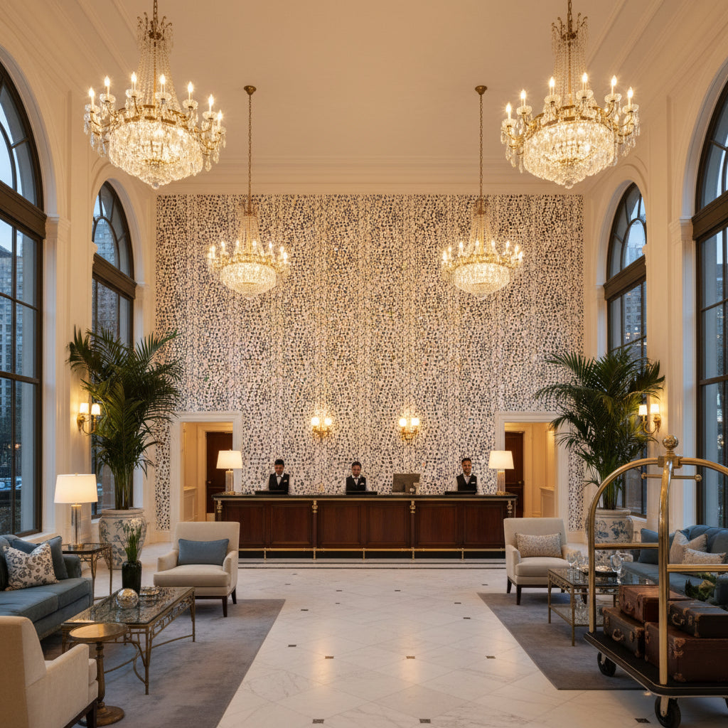 8012138.5.0 | Kravet - Hotel Lobby Visualization (AI-generated, may not be to scale. Verify pattern scale with product specifications.)