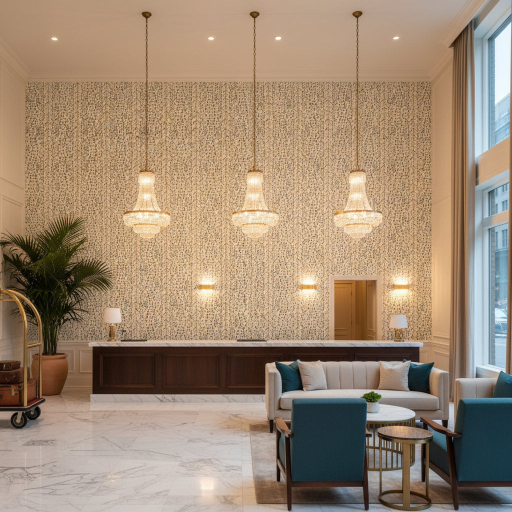 8012138.513.0 | Kravet - Hotel Lobby Visualization (AI-generated, may not be to scale. Verify pattern scale with product specifications.)