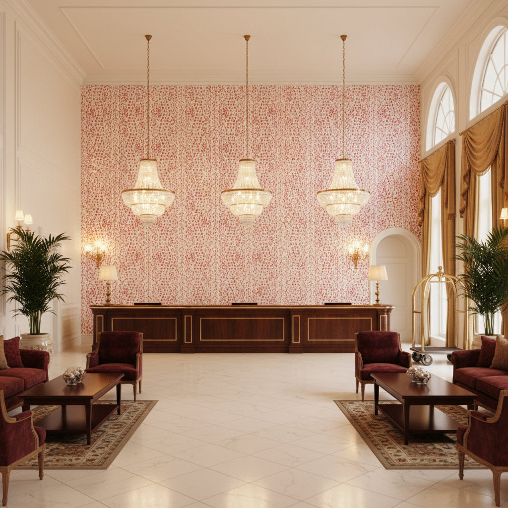 8012138.7.0 | Kravet - Hotel Lobby Visualization (AI-generated, may not be to scale. Verify pattern scale with product specifications.)