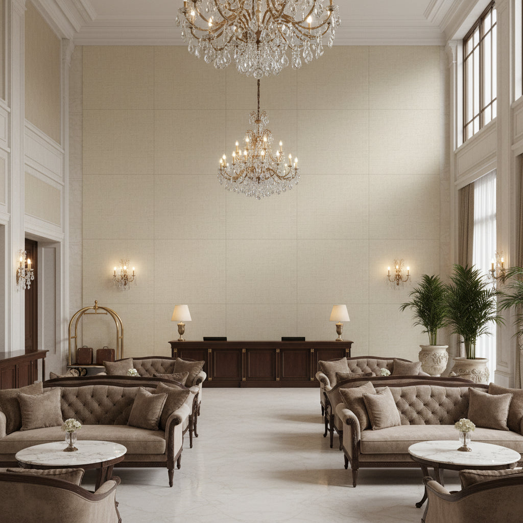 8012140.111.0 | Kravet - Hotel Lobby Visualization (AI-generated, may not be to scale. Verify pattern scale with product specifications.)