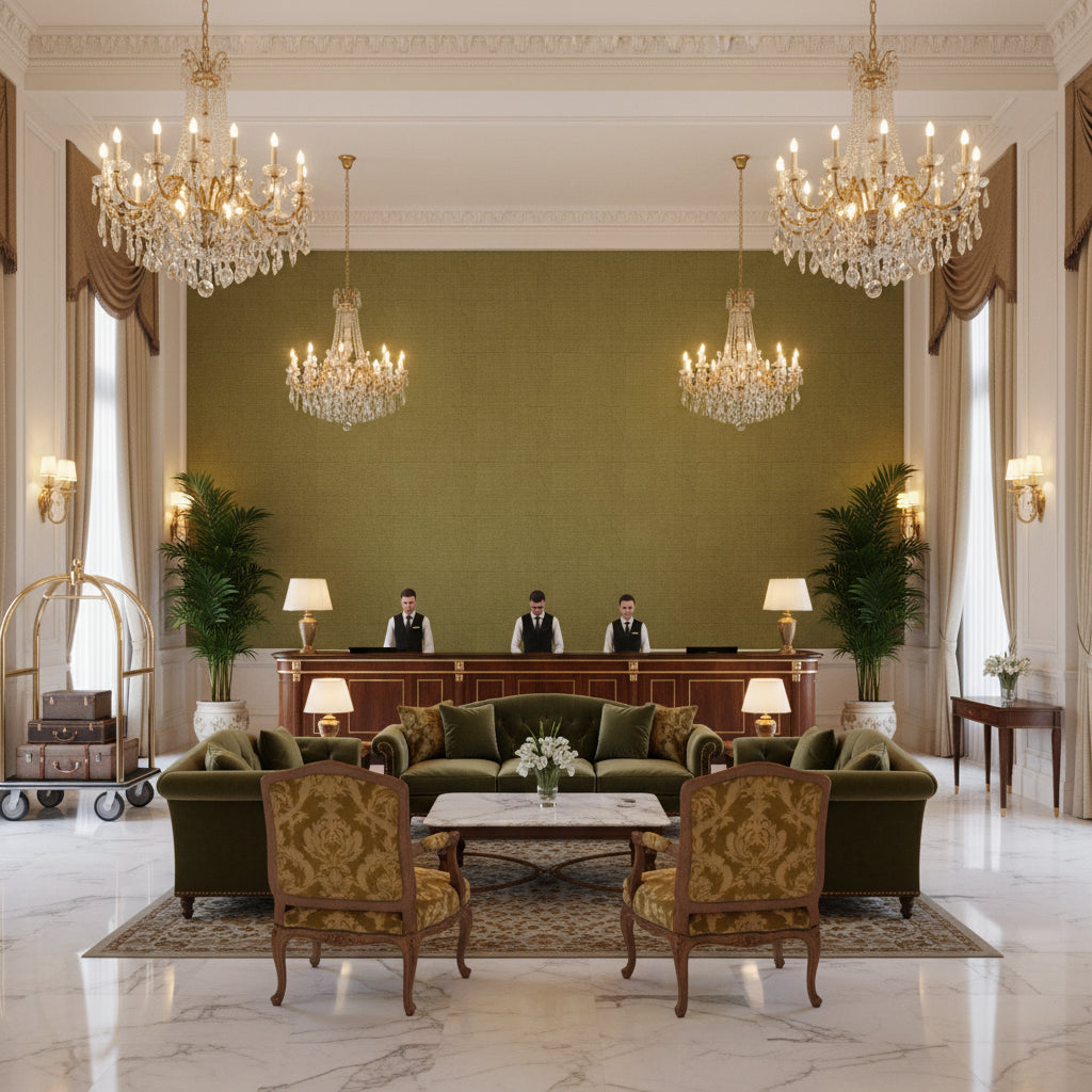 8012140.3.0 | Kravet - Hotel Lobby Visualization (AI-generated, may not be to scale. Verify pattern scale with product specifications.)