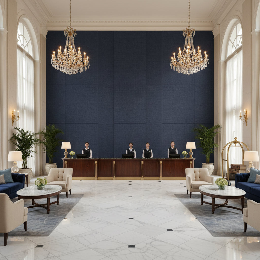 8012140.50.0 | Kravet - Hotel Lobby Visualization (AI-generated, may not be to scale. Verify pattern scale with product specifications.)