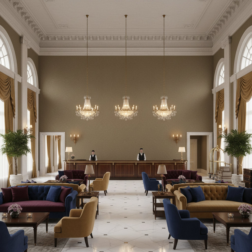 8013149.106.0 | Kravet - Hotel Lobby Visualization (AI-generated, may not be to scale. Verify pattern scale with product specifications.)