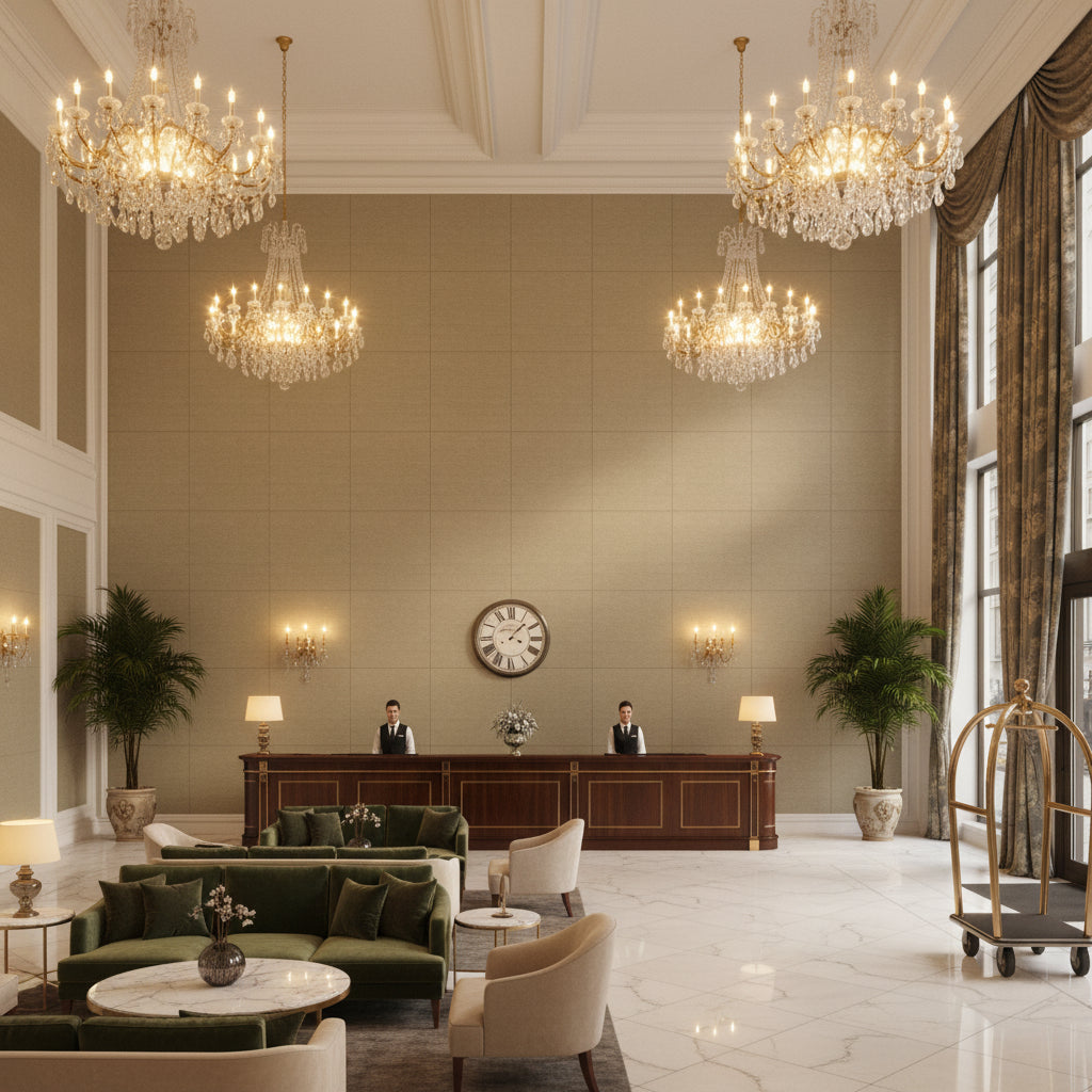 8013149.11.0 | Kravet - Hotel Lobby Visualization (AI-generated, may not be to scale. Verify pattern scale with product specifications.)
