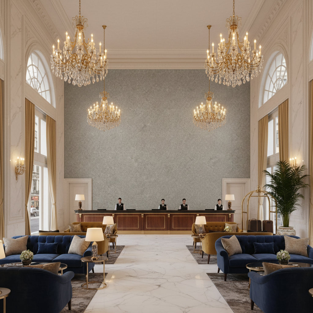8013149.1121.0 | Kravet - Hotel Lobby Visualization (AI-generated, may not be to scale. Verify pattern scale with product specifications.)