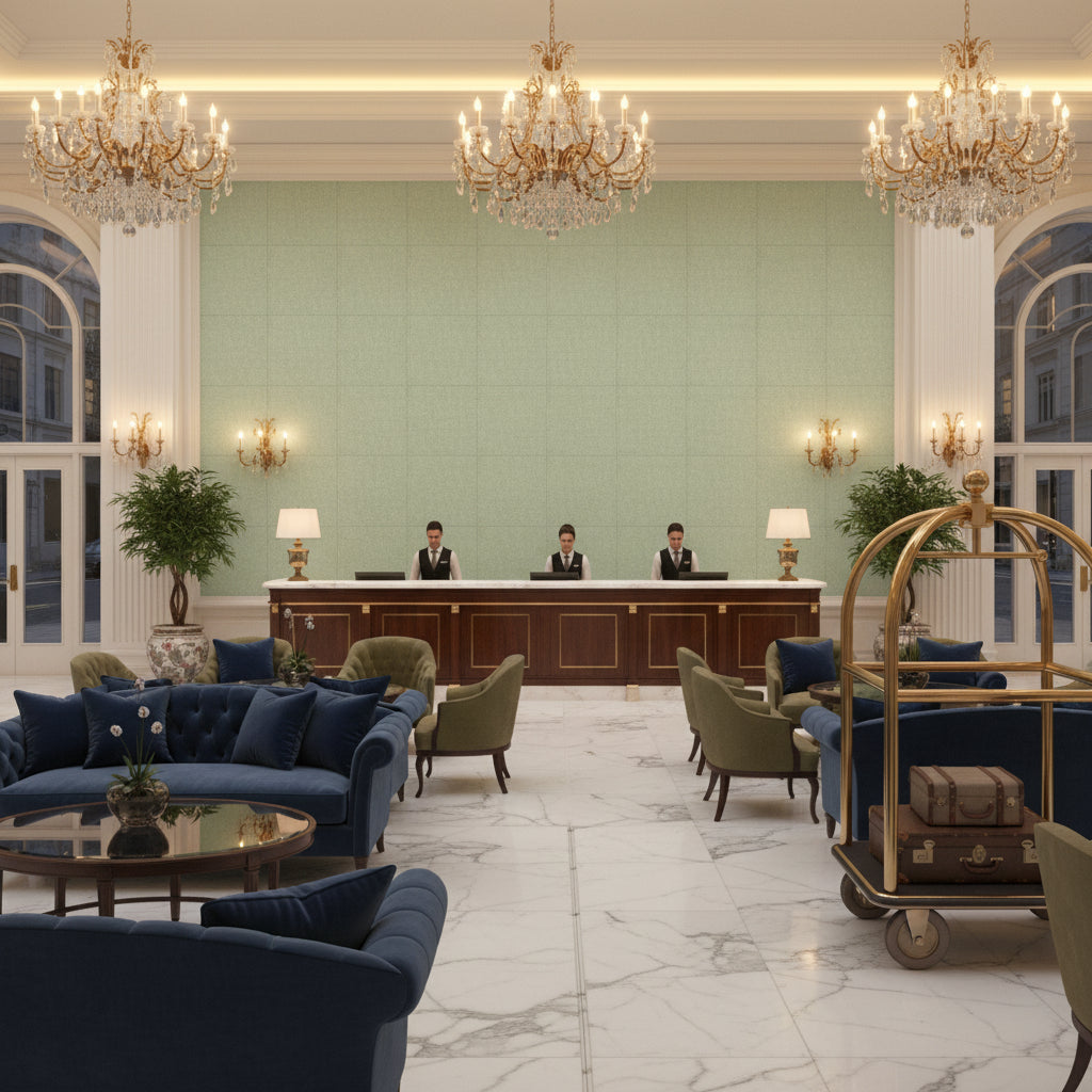 8013149.115.0 | Kravet - Hotel Lobby Visualization (AI-generated, may not be to scale. Verify pattern scale with product specifications.)