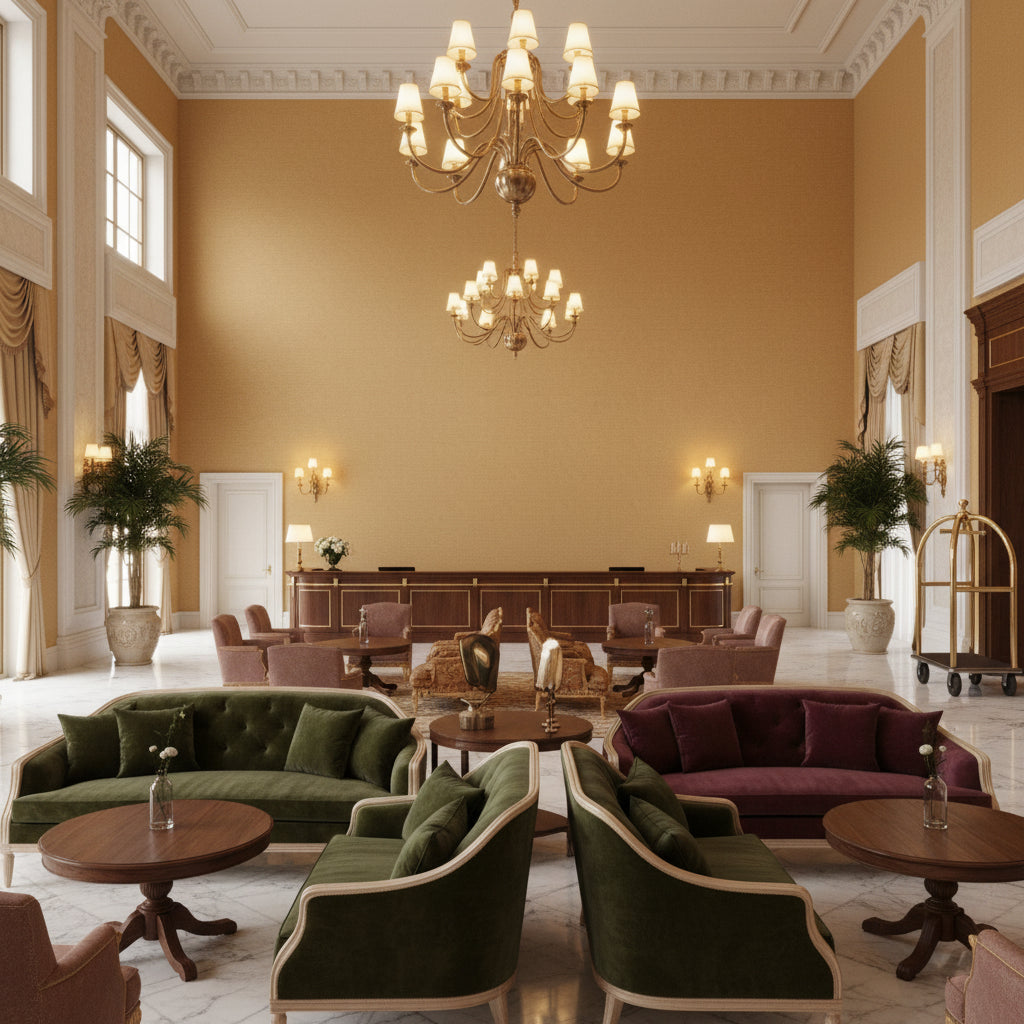 8013149.16.0 | Kravet - Hotel Lobby Visualization (AI-generated, may not be to scale. Verify pattern scale with product specifications.)