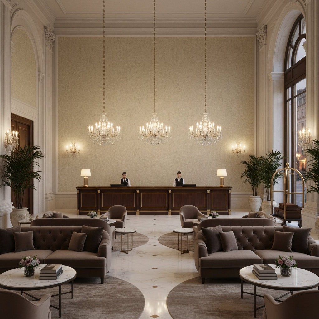8013149.161.0 | Kravet - Hotel Lobby Visualization (AI-generated, may not be to scale. Verify pattern scale with product specifications.)