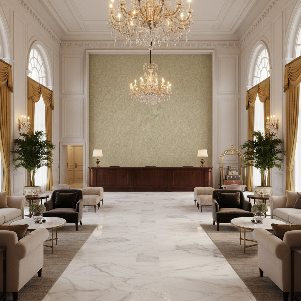 8013149.1611.0 | Kravet - Hotel Lobby Visualization (AI-generated, may not be to scale. Verify pattern scale with product specifications.)
