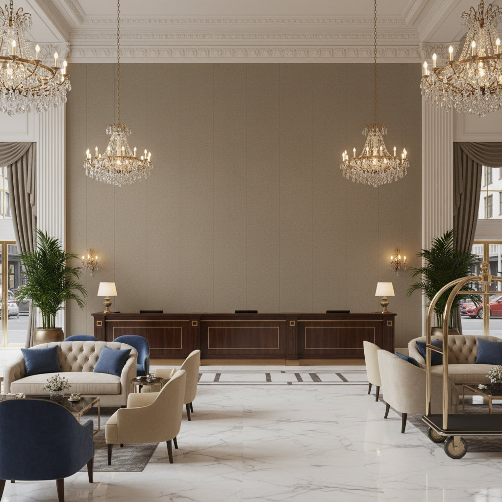 8013149.2111.0 | Kravet - Hotel Lobby Visualization (AI-generated, may not be to scale. Verify pattern scale with product specifications.)