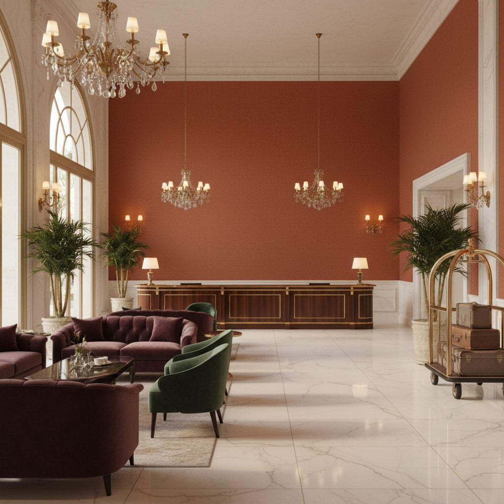 8013149.24.0 | Kravet - Hotel Lobby Visualization (AI-generated, may not be to scale. Verify pattern scale with product specifications.)