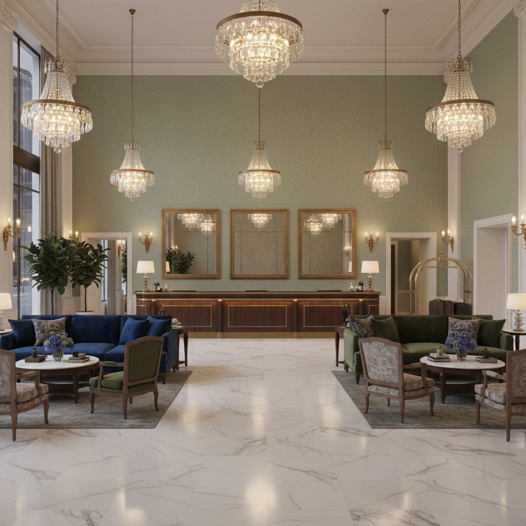 8013149.511.0 | Kravet - Hotel Lobby Visualization (AI-generated, may not be to scale. Verify pattern scale with product specifications.)