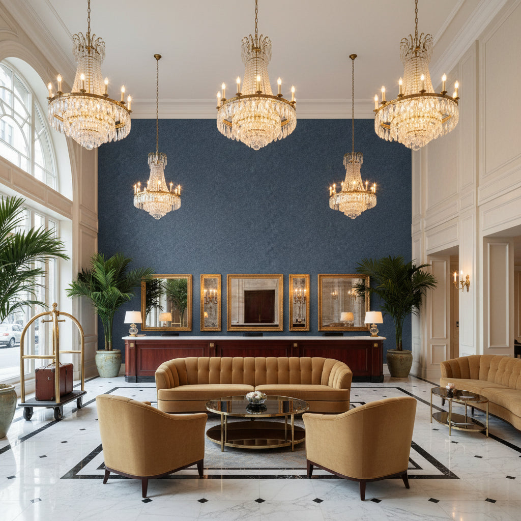 8013149.515.0 | Kravet - Hotel Lobby Visualization (AI-generated, may not be to scale. Verify pattern scale with product specifications.)